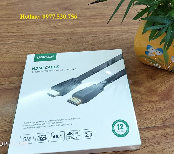 Dây cáp HDMI 2.0 dài 5m Ugreen 50821 dây dẹt 4K